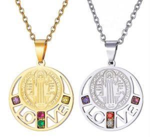 Wholesale Unique Colorful Zircon Christian Pope Religious Pendant Stainless Steel Necklace Jewelry