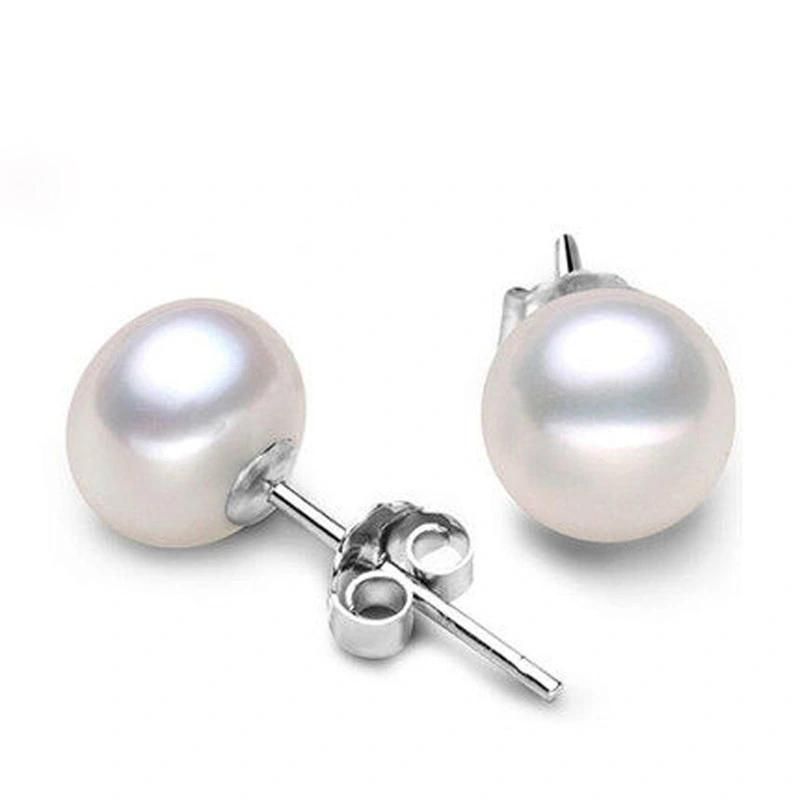 Women Fashion Jewelry Freshwater Pearl 925 Sterling Silver Stud Earrings