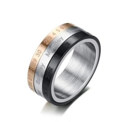 Stainless Steel Jewelry Titanium Steel Roman Numeral Rotatable Ring Tricolour Rings Men&prime;s Rings