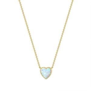 Romantic Created Crystal Opal Heart Necklace 925 Sterling Silver Heart-Shaped Opal Gold Plated Ladies Necklace Synthetic Opal