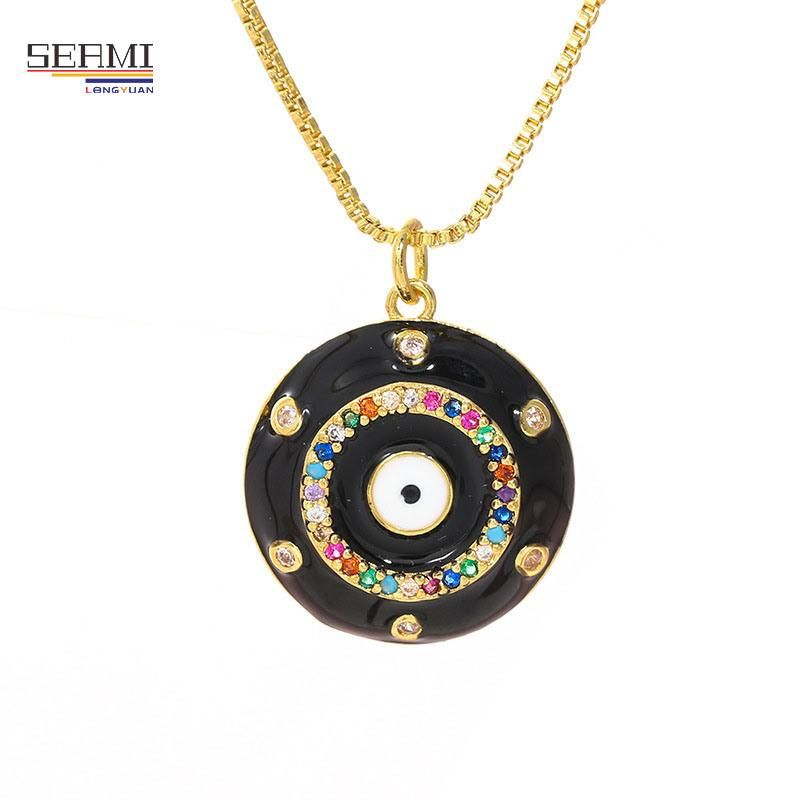 Gold Plated Zircon Pendant Colorful Drop Oil Devil′s Eye Necklace