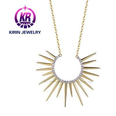 Tiktok Trendy 18K Gold Plated Sunshine Pendant Silver Necklace