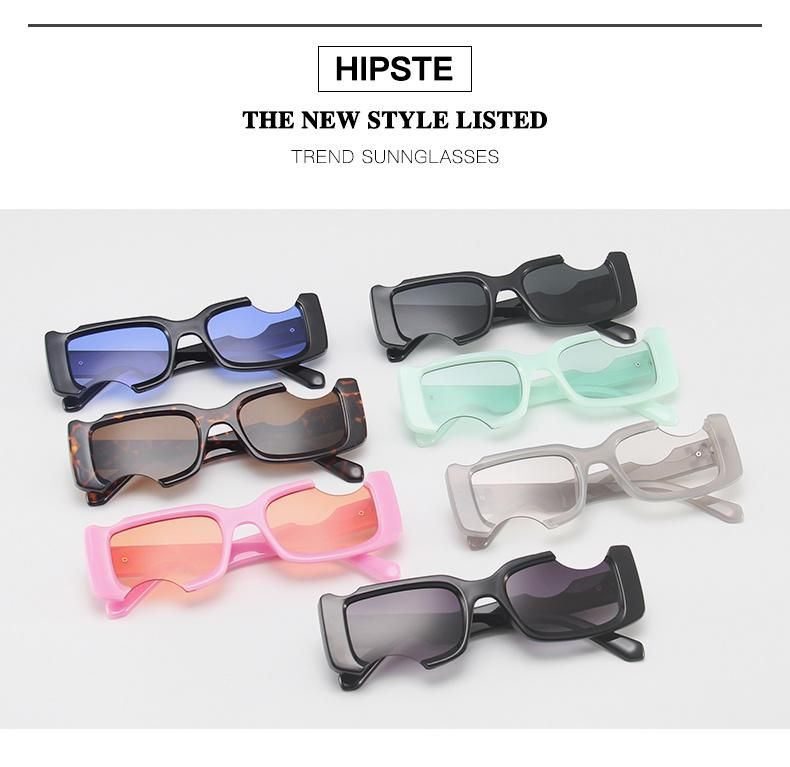 Personality Frame Sunglasses Female Notch Square Small Face Sunglasses Male Trend European and American Street Shooting Cross-Border Glasses