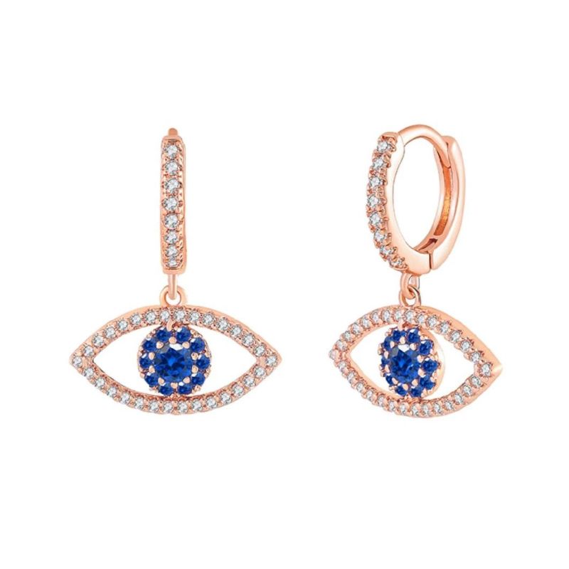 18K Customized Earring Turkey Blue CZ Eyes Dangle Earrings S925 Sterling Silver Devil Eye Hoop Huggie Earrings