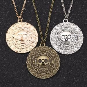 Jack Sparrow Aztec Coin Medallion Vintage Gold Bronze Silver Pendant Necklace