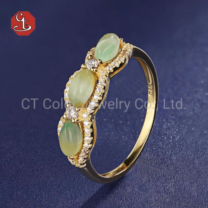 Fashion Jewelry 925 Silver Oval Cat Eyes Gemstone Diamond Ring
