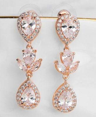 Bridal Elegant CZ Earring Necklace Jewelry, Wedding CZ Earring Jewelry, Rose Gold Earring