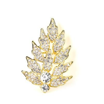 Fashion Zircon Display Crystal Brooch in Leaf Design