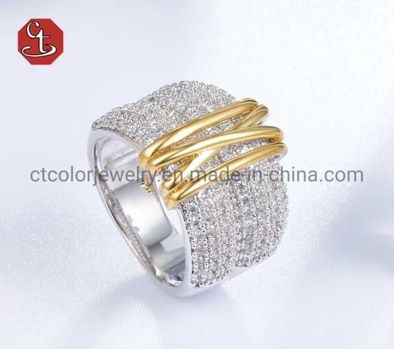 Inlaid 925 Sterling Silver Two Tone Color Ring Fashion Silver or Brass Jewelry