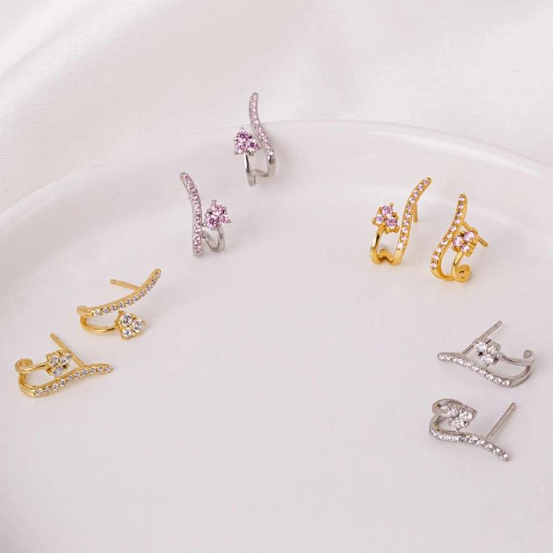 Real 925 Sterling Silver Earring Heart Multi-Layer Zircon Stud Earrings for Women Sweet Temperament Jewelry Gift