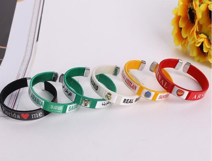 Polyester Leather Silicone Football Club′ S Wristband Factory Price Silicone Sports Bracelet Laser Engraved Adjustable Bangle