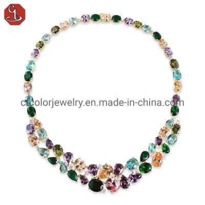 Luxury personal custom women jewelry synthetic color crystal necklace