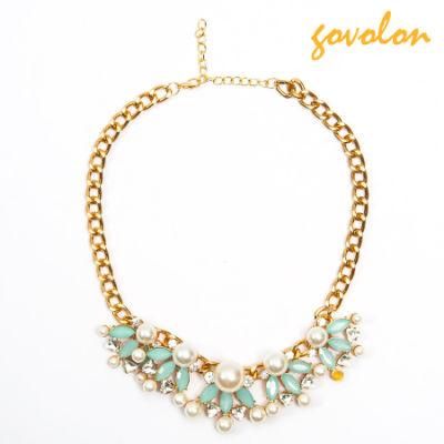 New Fashion Alloy Flower Necklace with Pearl Decorated