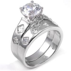 Fashion 925 Sterling Silver Solitaire Engagement Ring Set
