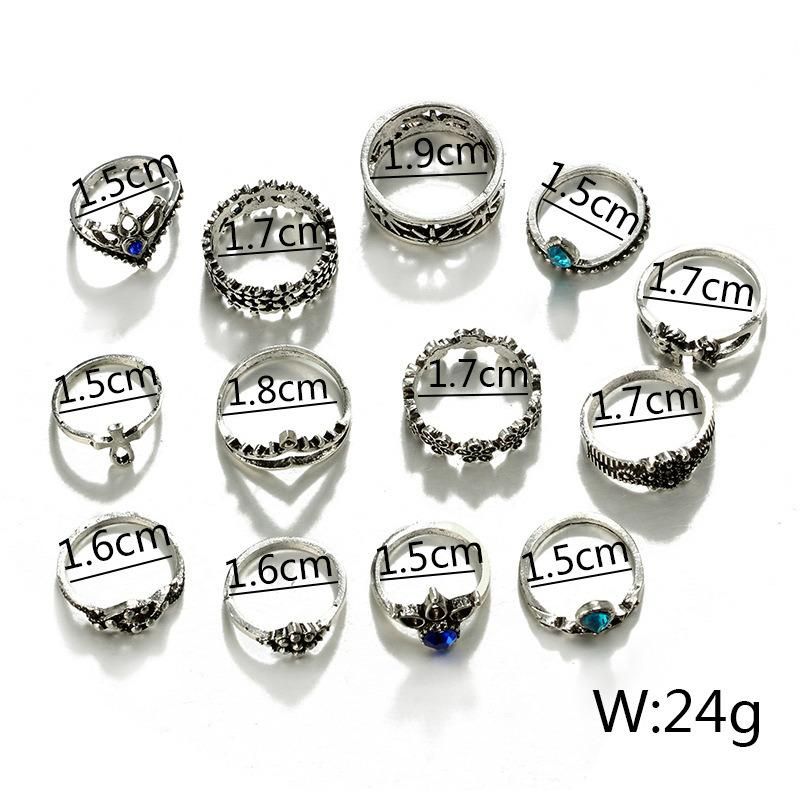 13PCS Women Jewelry Vintage Geometric Flower Crystal Ring Knuckle Rings