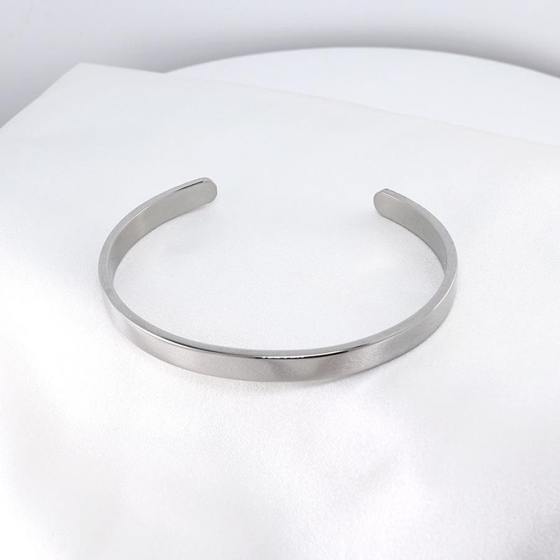 Custom Simple Engraving Logo Slogan Plain Stainless Steel 18K PVD Gold Plated Stackable Cuff Bangles Women Men Fashion Jewelry