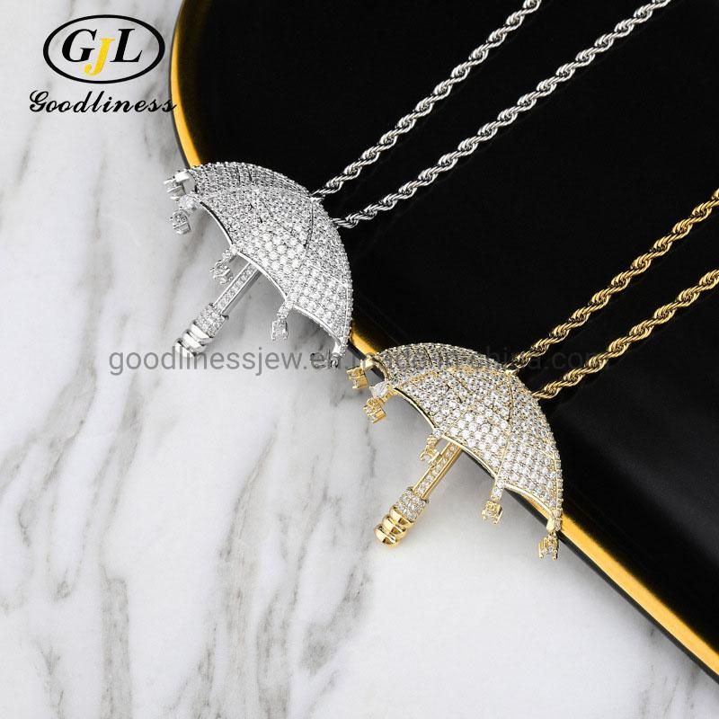 Custom Dainty Gold Umbrella Zircon Pendant Necklace for Women Design