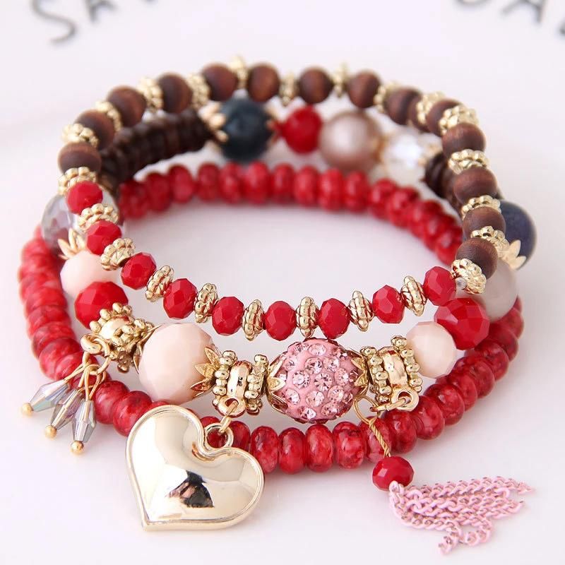 Small MOQ Romantic Tassel and Heart Charm Bracelet DIY Style Fashionable Bohemia Jewelry Fast Ship Time Natural Stones Bracelet