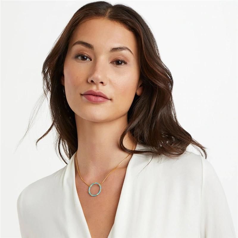Bamboo Round Pendant Enemal Round Pendant Long Necklace for Women