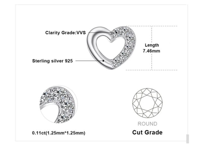 925 Sterling Silver Love Hearts Pave Cubic Zirconia Stud Earrings Fashion Jewelry Wholesale