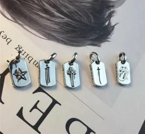Dogtag Dog Tag Aoyama Limited Tiny RS Cross Raised Floral Pendant Chrome Style Hearts Shape Lip Tan Silver 925 Pendant Necklace