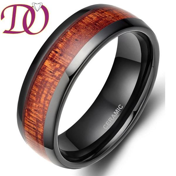 Wood Inlay Hot Seller Ceramic Rings Mens Christmas Gifts