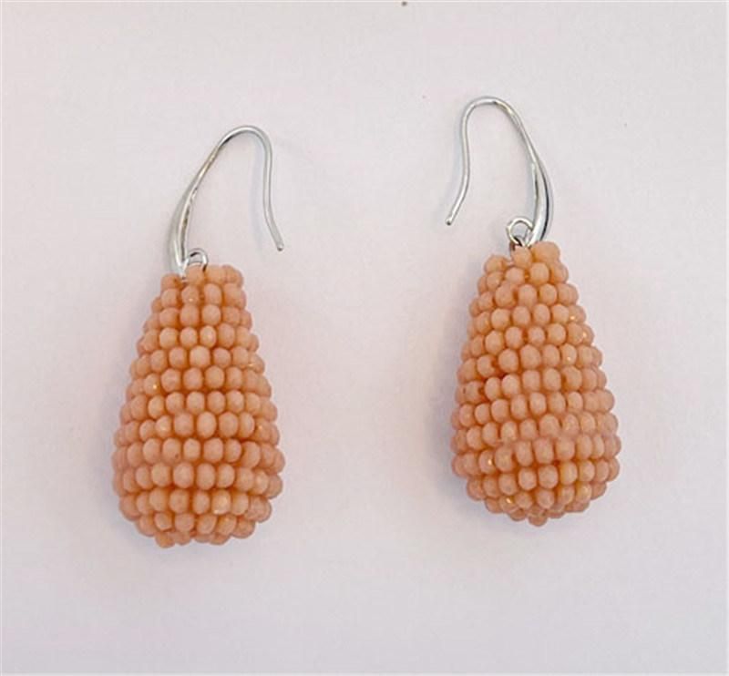 Wholesale Bohemian Geometry Fashion Jewelry Hand-Made Bead Wrapping Pendant Earring Pear Shape Drop Earring with Metal Wire Hook