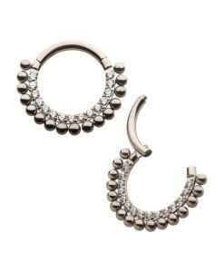 Wholesale G23 Titanium Trible Paved CZ Beads Septum Piercing Titanium Ear Septum Clicker Ring