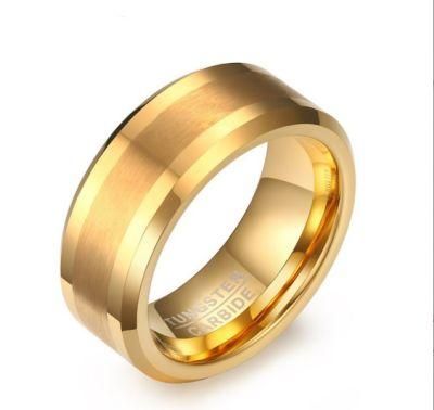 Simple Jewelry Ring Wholesale 8mm Drawn Tungsten Steel Ring Electroplating Gold Tide Jewelry for Men