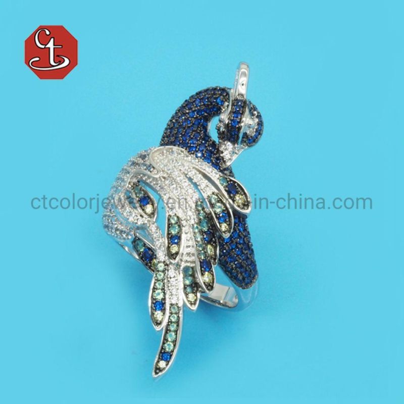 Luxury Peacock Animal Design New Fashion Silver Color Filled CZ Drop Earring