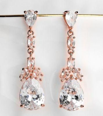Wedding CZ Earring Jewelry, Bridal Crystal CZ Earring Jewelry. Rose Gold Earring
