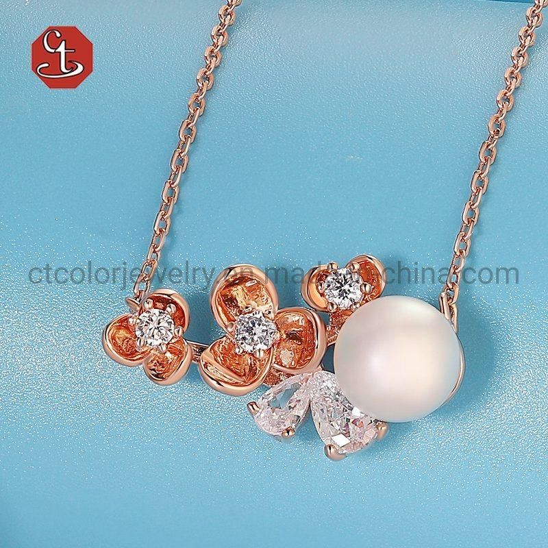 High Quality Rose Flower and Pearls Jewelry 925 Sterling Silver Necklace