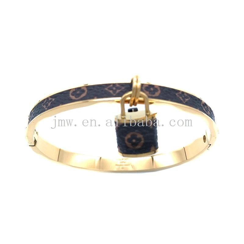 Stainless Steel / 18K Gold Plated Fashion Metal Black PU Leather Bracelets for Men and Women