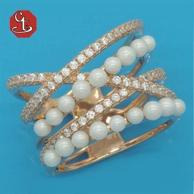 Luxury Design Shell Pearl Ring for Women Rose Gold Color Multi-Layers Wedding Rings Vintage Jewelry