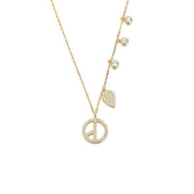 Wholesale Jewelry Personalized Hip Hop Zircon CZ Love and Peace 925 Sterling Silver Choker Chain Pendant Necklace