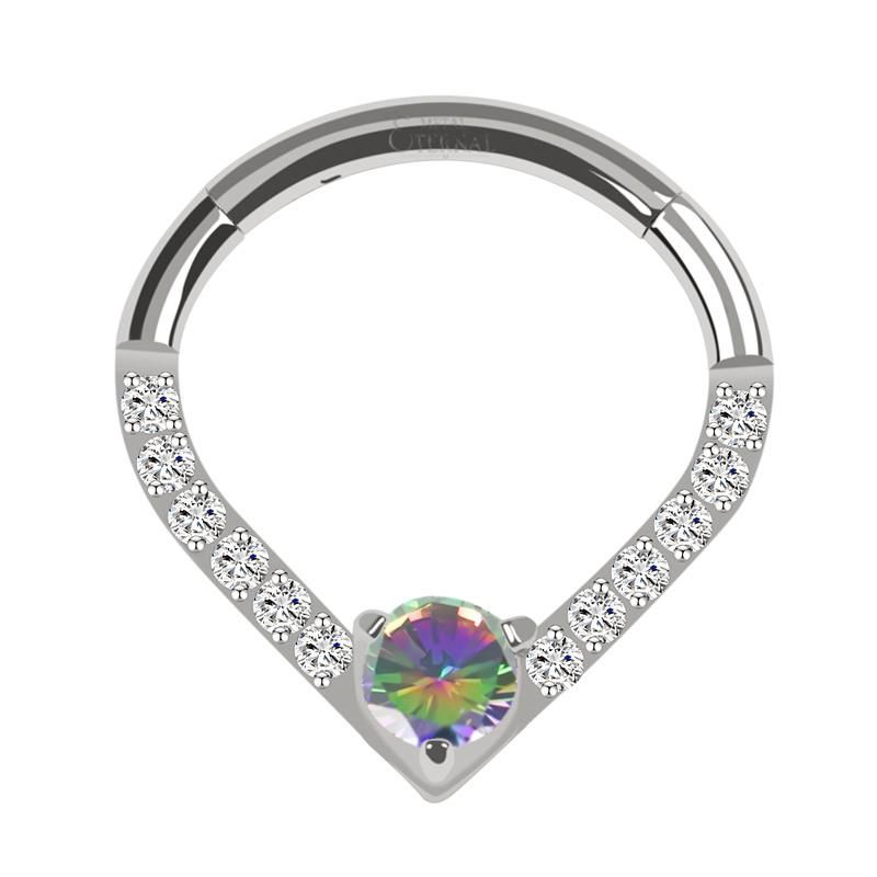 Eternal Metal ASTM F136 Titanium Teardrop Hinged Segment Hoop Rings with Rainbow Stone Jewelry Piercing