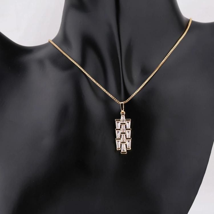 Women Fashion Accessories 18K Gold Plated Silver Alloy Jewelry Chain Sets Pendant Necklace with CZ Crystal