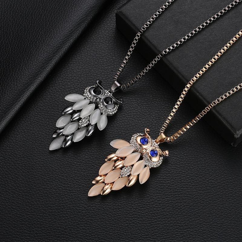 Fashion Alloy Opal Pendant Necklace Women Choker Lady Girl Owl Pendant Necklace Long Sweater Necklace Accessories