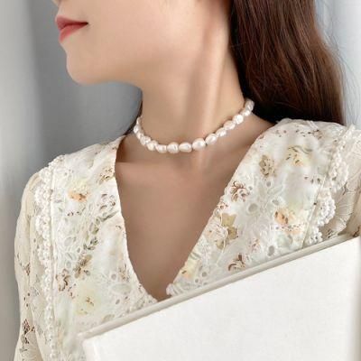 Amazing 925 Sterling Silver High Quality Irregular Natural Baroque Pearl Necklace