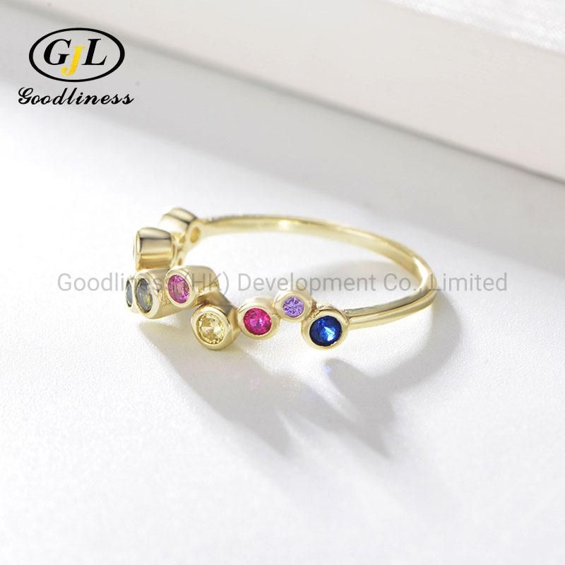 Hot Sale New 925 Sterling Silver Rainbow Zircon Ring