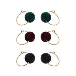 Hot Sale Fashion Jewelry Thin Brass Metal Pompom Ball Hoop Earrings Set