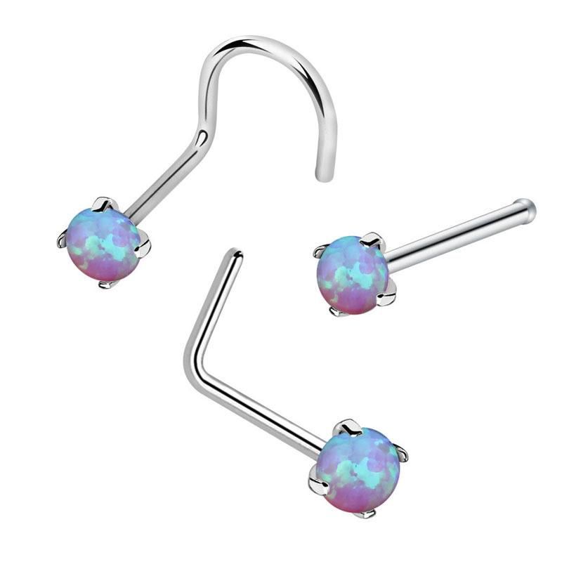 316L Surgical Steel 20g Opal Nose Ring Nose Hoop (3PCS per set) Body Piercing Jewelry (Custom Opal /bar color Available)