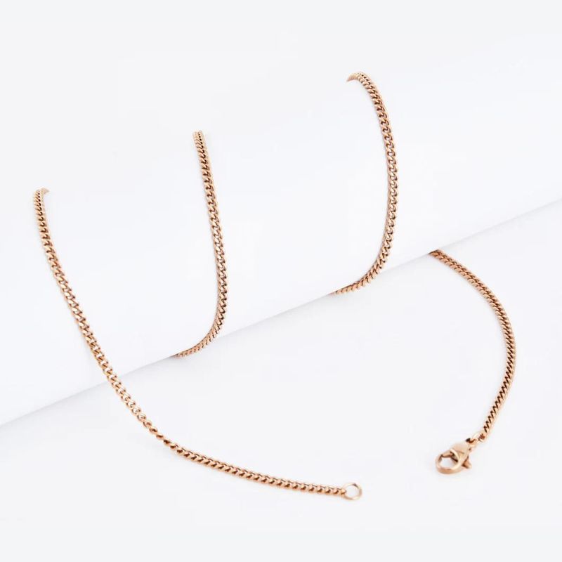 Fashion High Quality Gold Plated Jewelry Single Curb Stainless Steel Necklace with Easy and Strong Clasp