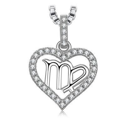 Heart Love Zodiac Constellations Virgo Necklace Cubic Zirconia 925 Sterling Silver Jewelry