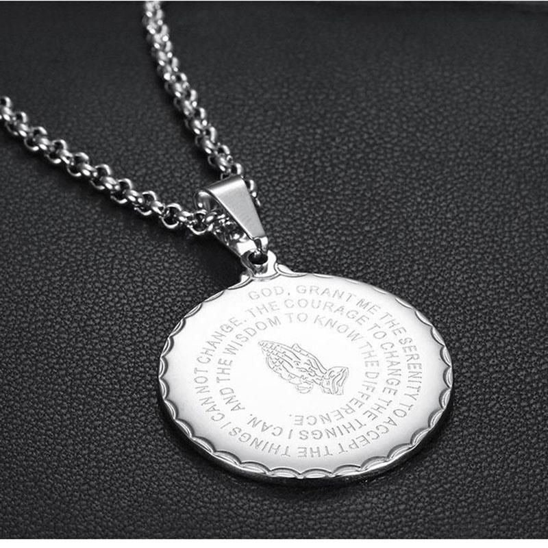 Titanium Steel Prayer Hand Medal Pendant Necklace Jewelry