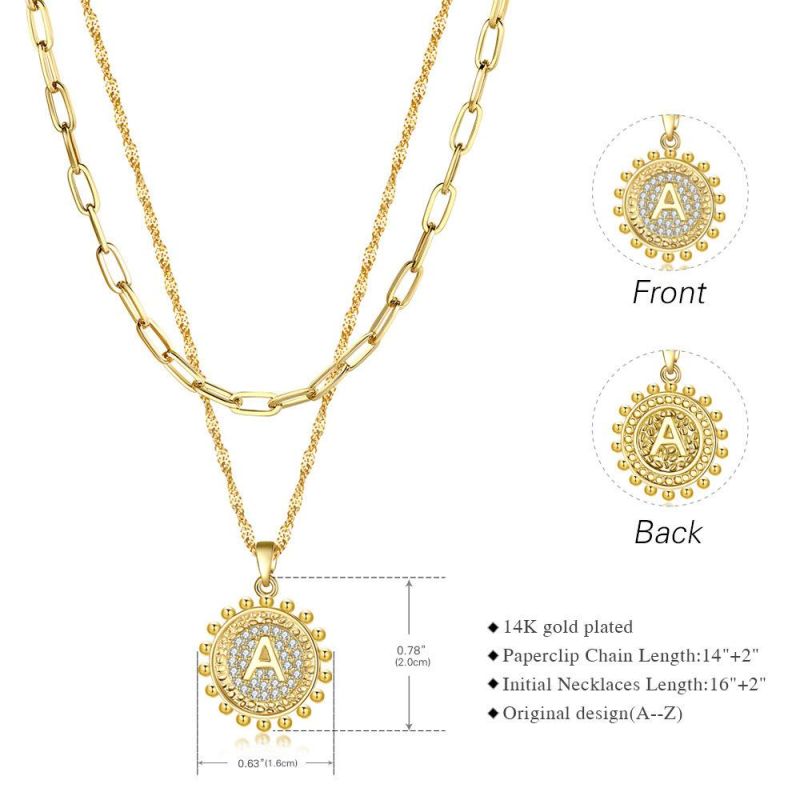 Dainty Layered Initial Necklaces for Women, 14K Gold Plated Paperclip Chain Necklace Simple Cute Hexagon Letter Pendant Initial Choker Necklace Gold Layered