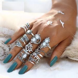 16PCS Knuckle Opal Finger Leaf Flower Heart Crown Ring