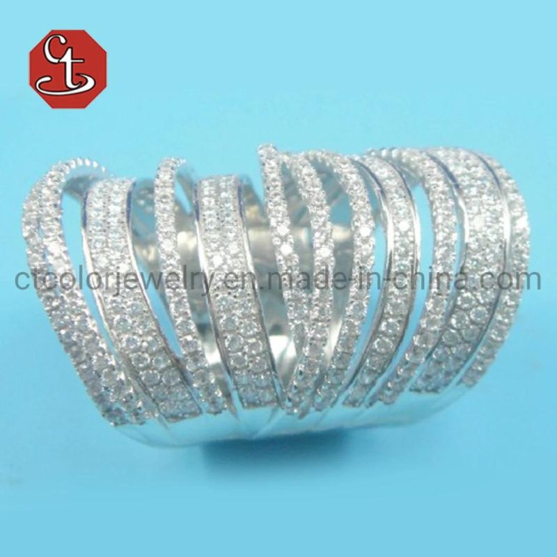 Rhodium Women Finger Rings Woven Look Luxury CZ Silver Jewelry