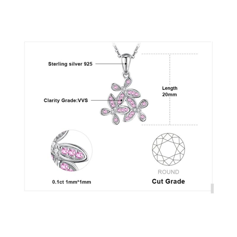 Fashion Jewelry 925 Sterling Silver Pink Flower Pendant Necklace for Women Wholesale
