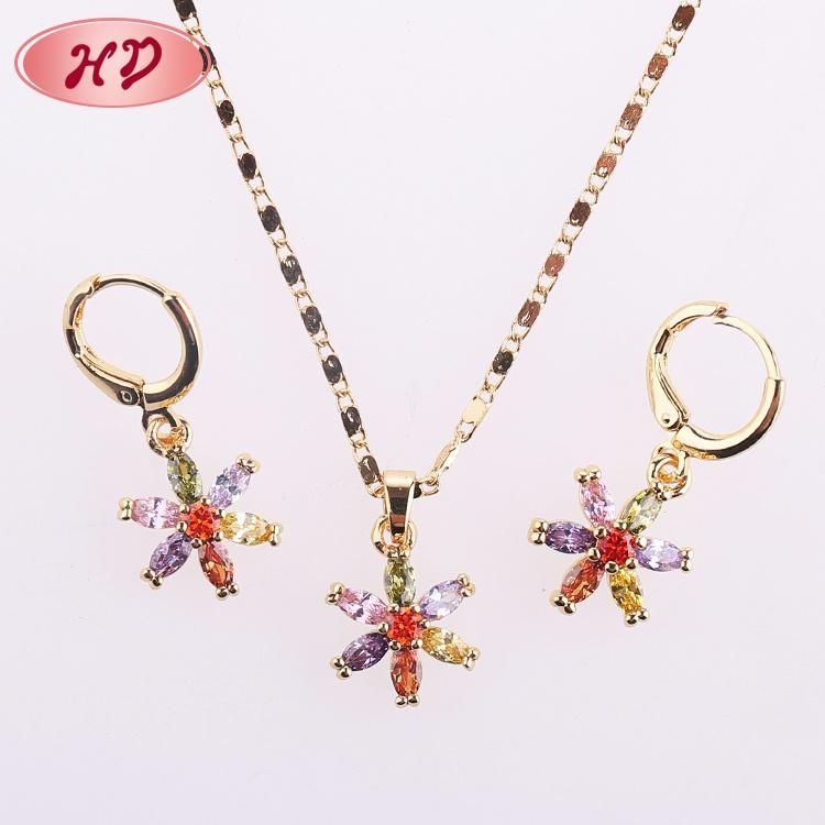 Fashion Wedding Gold Plated Silver Alloy Ring Necklace Earring Jewelry Set with Crystal CZ Pearl